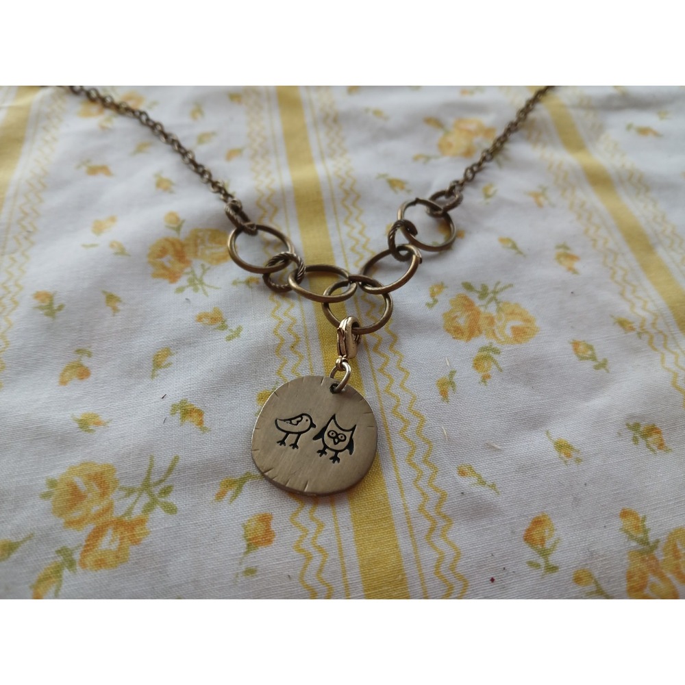 Cute Friends Forever Owl & Bird Charm Necklace Pendant Bronze Tone Friendship